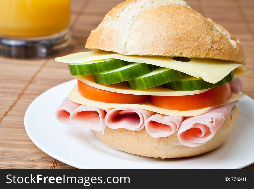 Delicious Ham, Cheese And Salad Sandwich