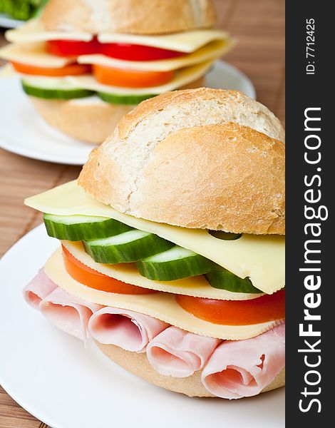 Delicious ham, cheese and salad sandwich