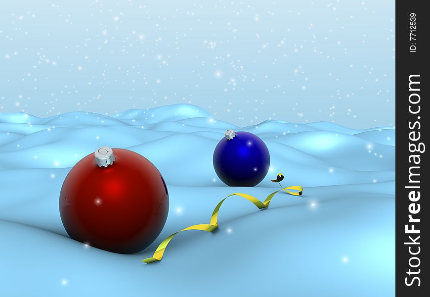 Christmas balls and curl on snow. Christmas balls and curl on snow