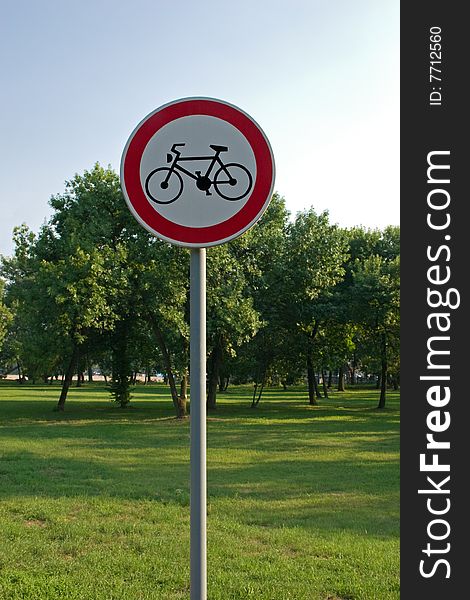 Bike path sign in city park