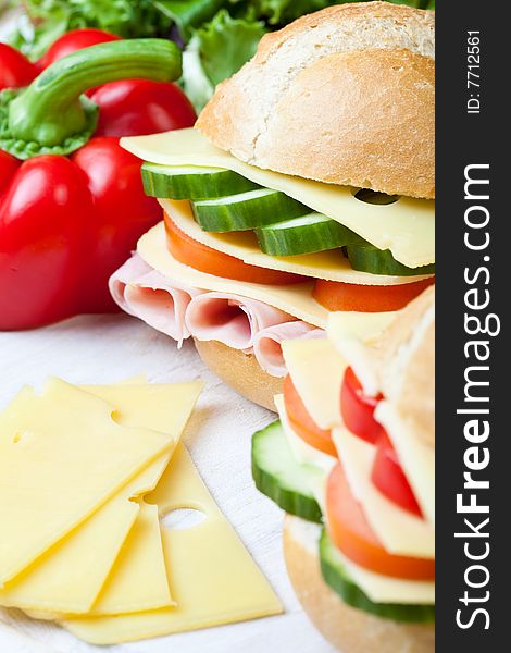 Delicious Ham, Cheese And Salad Sandwich