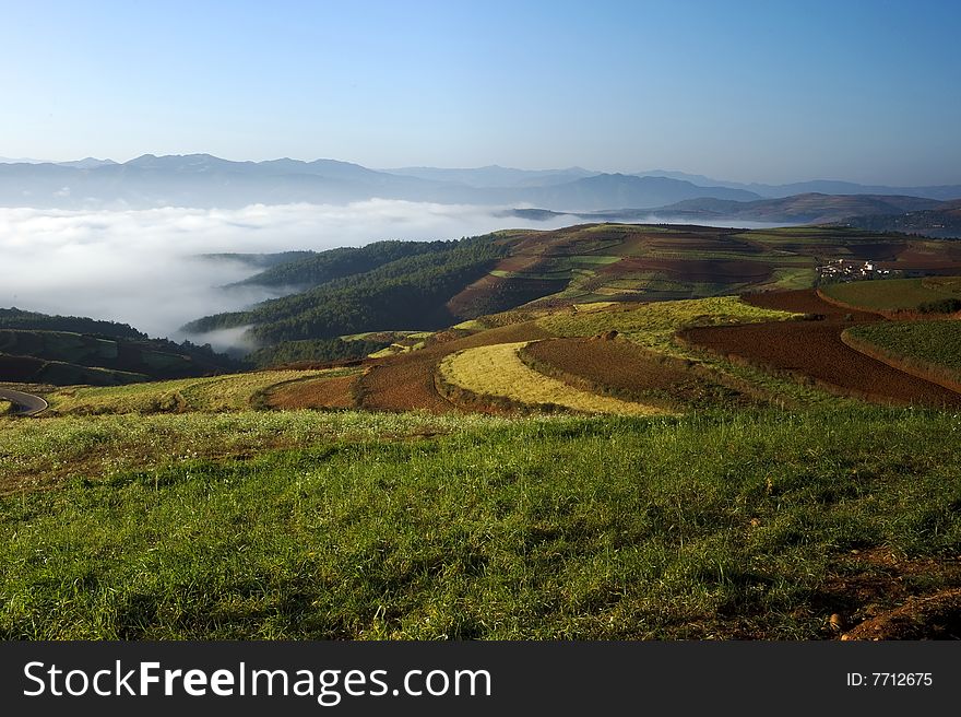 Plateau morning moving rural scenery. Plateau morning moving rural scenery