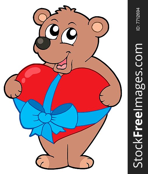 Valentine bear with heart - vector illustration.