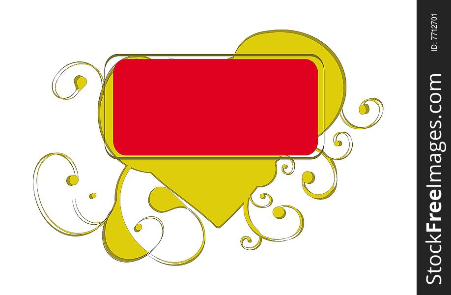 Red banner on a yellow heart with scrolls, white background. Red banner on a yellow heart with scrolls, white background.