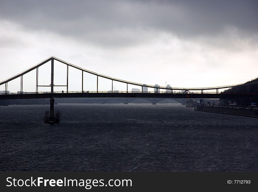 Foot-bridge on the river Dnipro in Kyiv