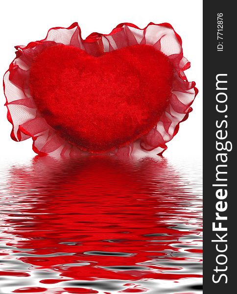 Red heart-shaped valentines with reflection in water to background