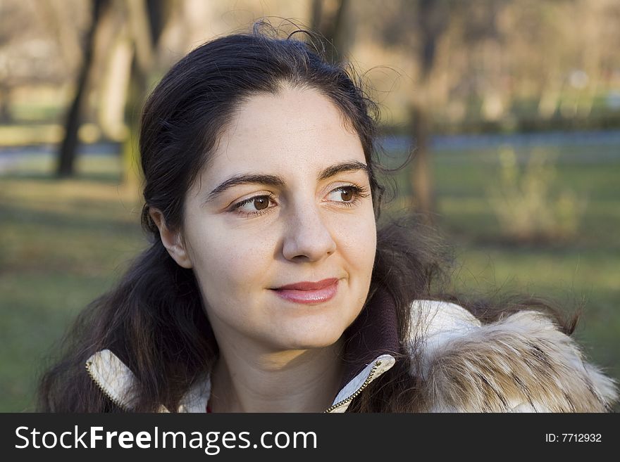 Young attractive woman, looking at the distance