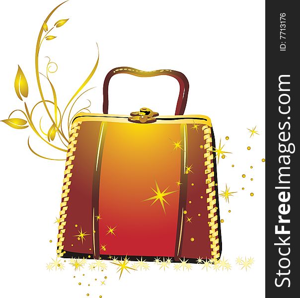 Womanish bag in a gift. Vector illustration