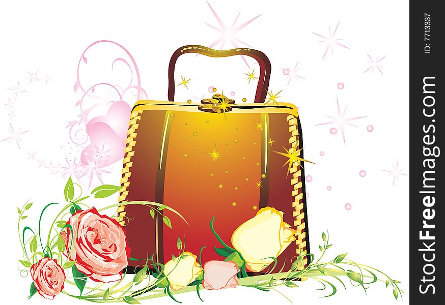 Womanish bag with bouquet of roses