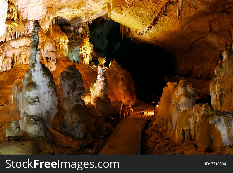 Rock formations in cave interior