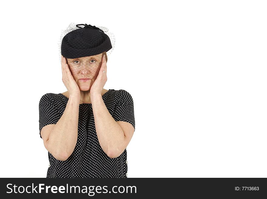 Elderly woman is unhappy isolated on white background. Elderly woman is unhappy isolated on white background