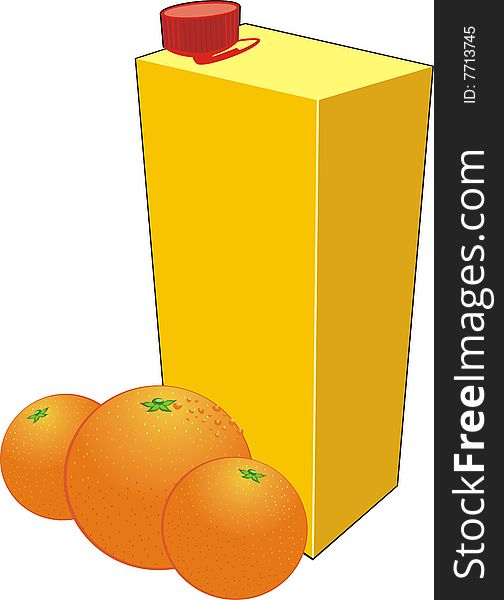 Three oranges and packing for juice