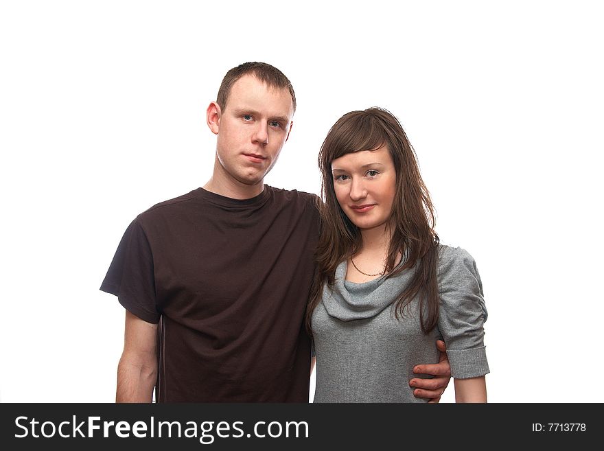 Young man and young woman on the white background. Young man and young woman on the white background