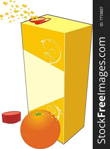 Orange and opened packing with juice. Vector illustration