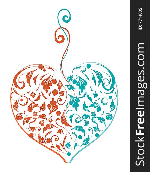 Floral heart shape for your design, vector illustration