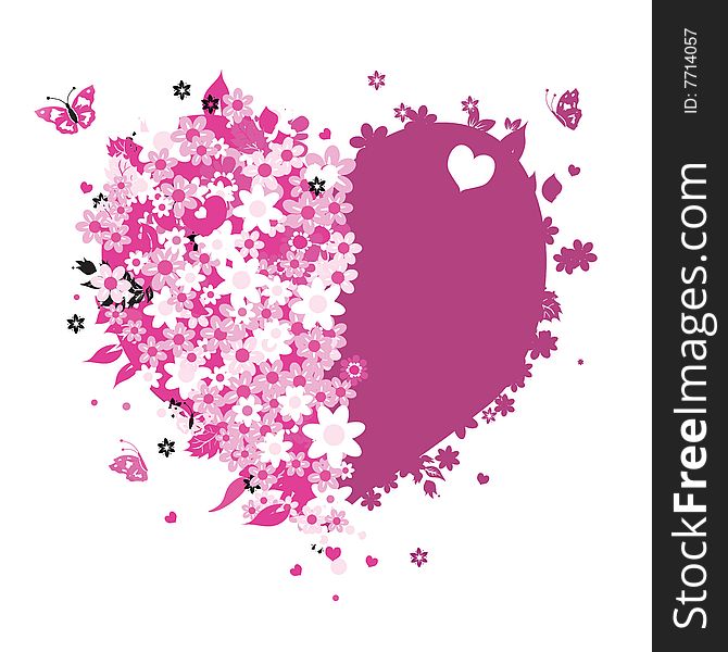 Floral heart shape for your design, vector illustration