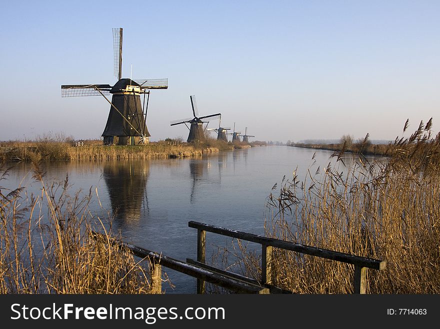 The famous mills of Kinderdijk in the Netherlands