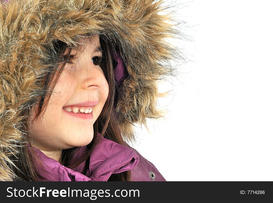 Winter cutie-portrait of a young girl in a hood