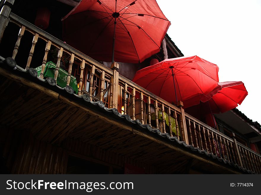 Umbrellas at an outdoor hotel restaurant