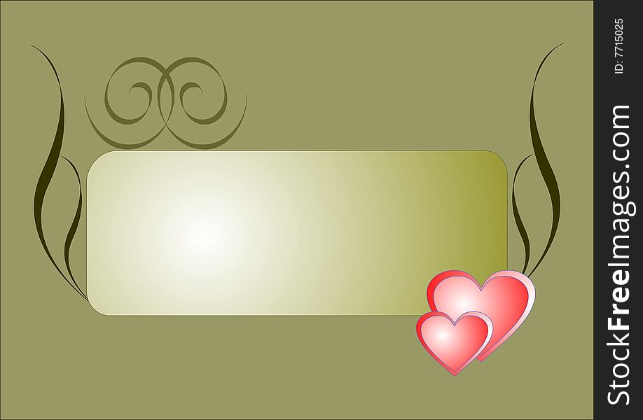 Two red hearts and abstract scrolls on a khaki background. Two red hearts and abstract scrolls on a khaki background.