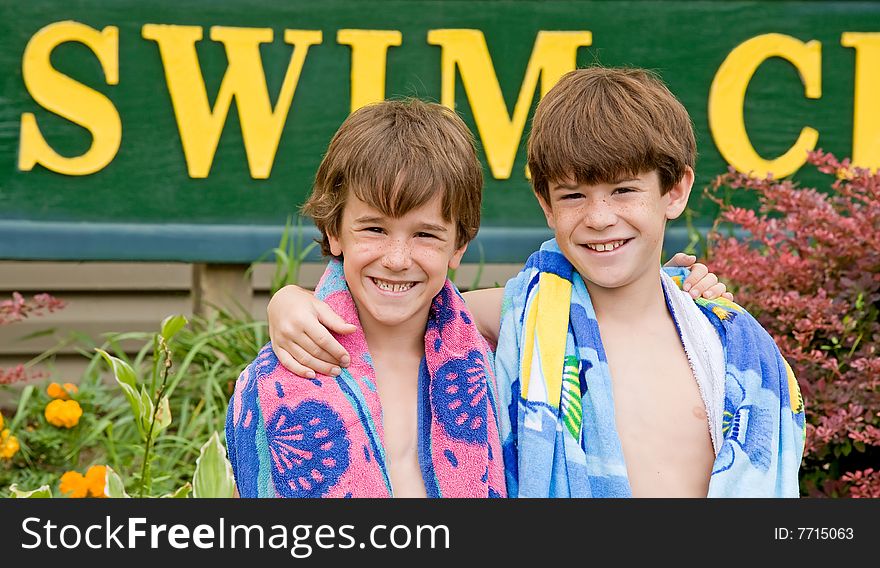 Two Brothers Ready for a Day at the Pool. Two Brothers Ready for a Day at the Pool