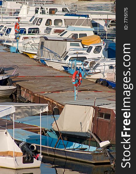 Small boats in river pier. Small boats in river pier