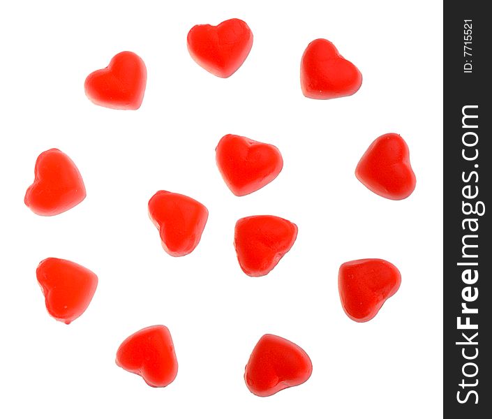 Many Heart Shaped Fruit Jellies Located On Circle