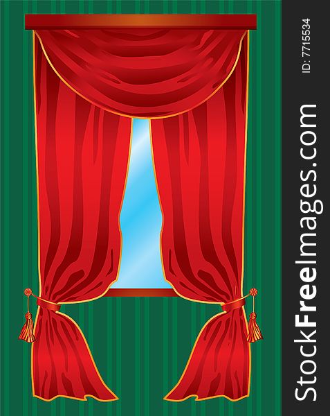 Vector scene of the window curtain red. Vector scene of the window curtain red