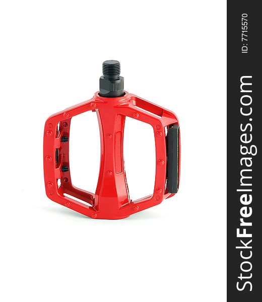 Red cycling pedal isolated on white background with clipping 
path