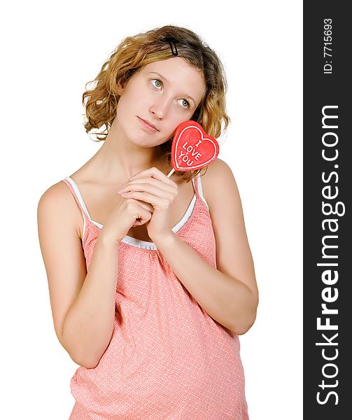 Girl With Red Heart Shaped Candy