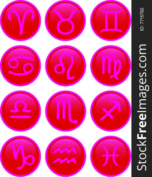 Zodiac Icon Set red and pink