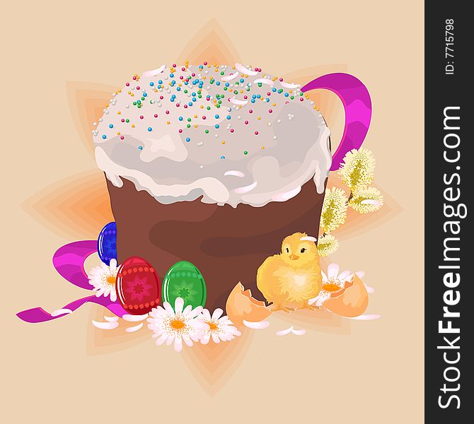 Easter cake and chicken eggs for in vector format. Easter cake and chicken eggs for in vector format