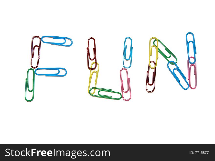 Photo of paper clips from which the word fun is laid out.