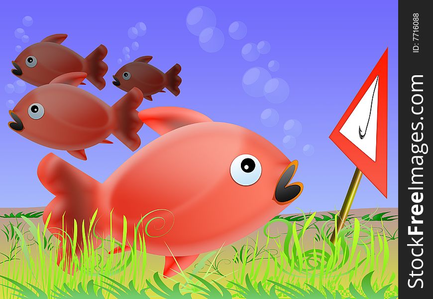 Fish fleeing before the danger signal. Fish fleeing before the danger signal