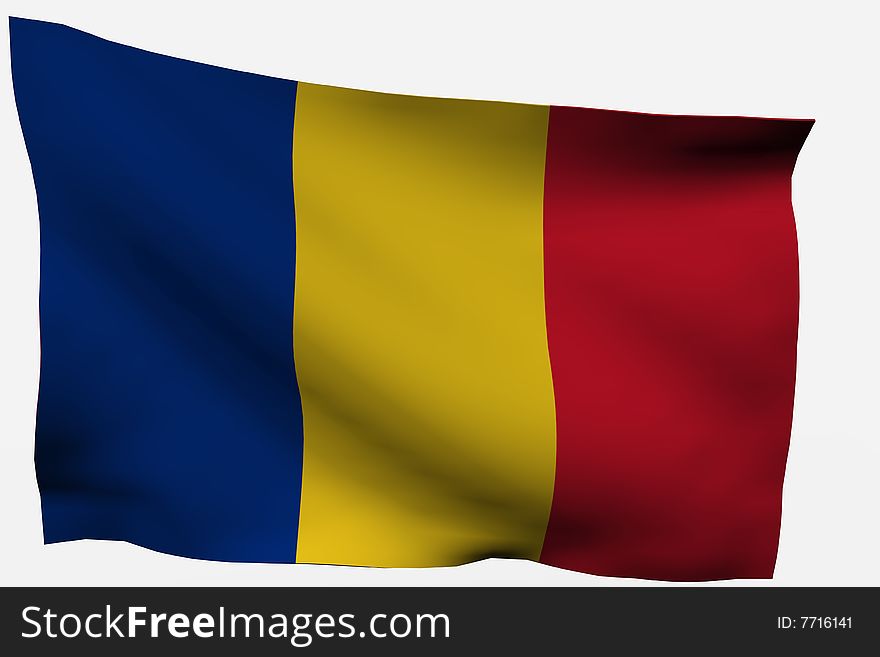 Romania 3d flag isolated on white background