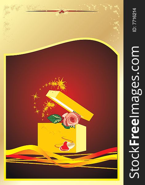 Rose in a gift box. Background for card. Vector illustration