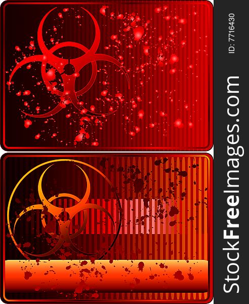 Set of cards with biohazard sign and blood