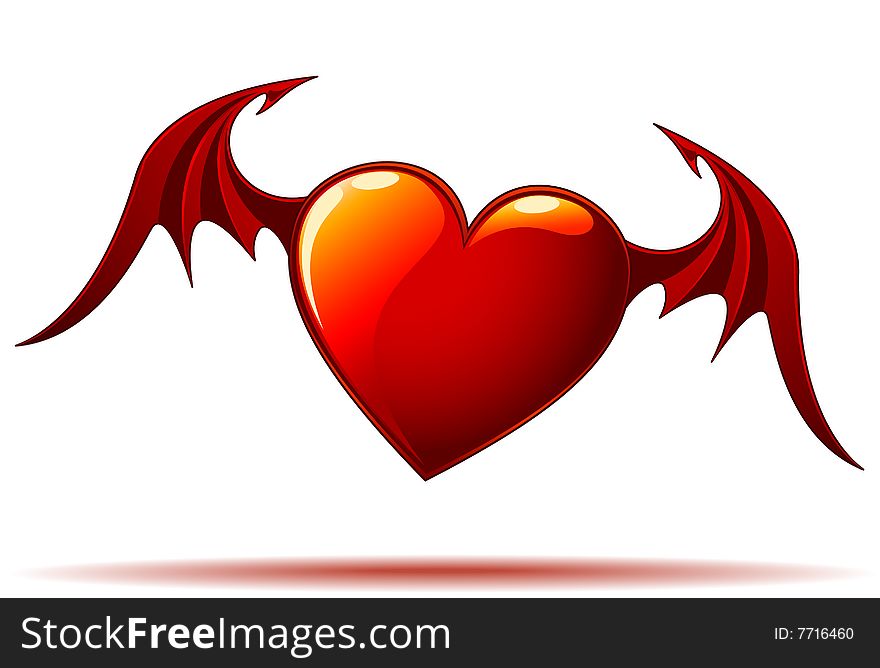 Red Heart with Wings - isolated on white. Additional vector format in EPS (v.8).