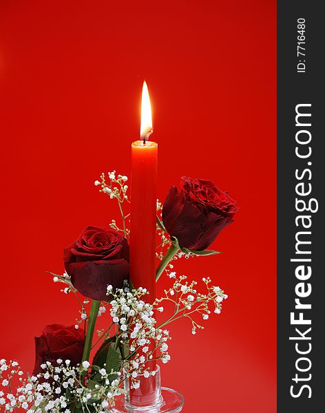 Red Roses With Candle