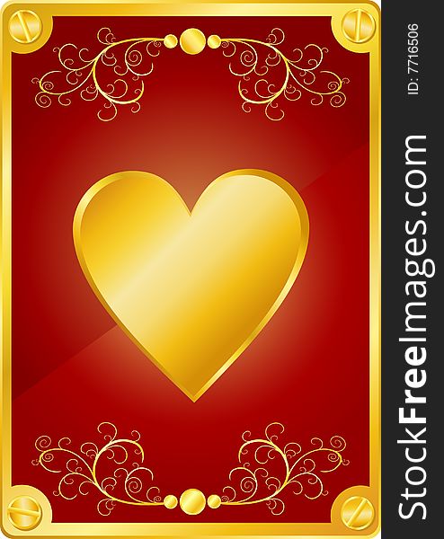 Beautiful Valentines Day Background with Gold Heart and Screws. Additional vector format in EPS (v.8).