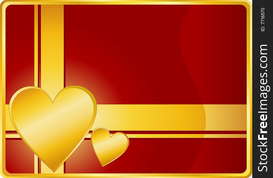 Beautiful Valentines Day Card with Gold Heart. Additional vector format in EPS (v.8).