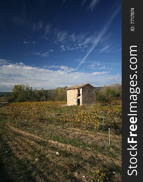 An abandoned stone shack sits in the middle of vineyards near Roussillion in the Provence region of France. An abandoned stone shack sits in the middle of vineyards near Roussillion in the Provence region of France.