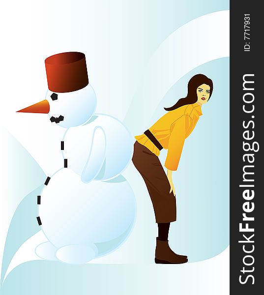 Girl with snowman