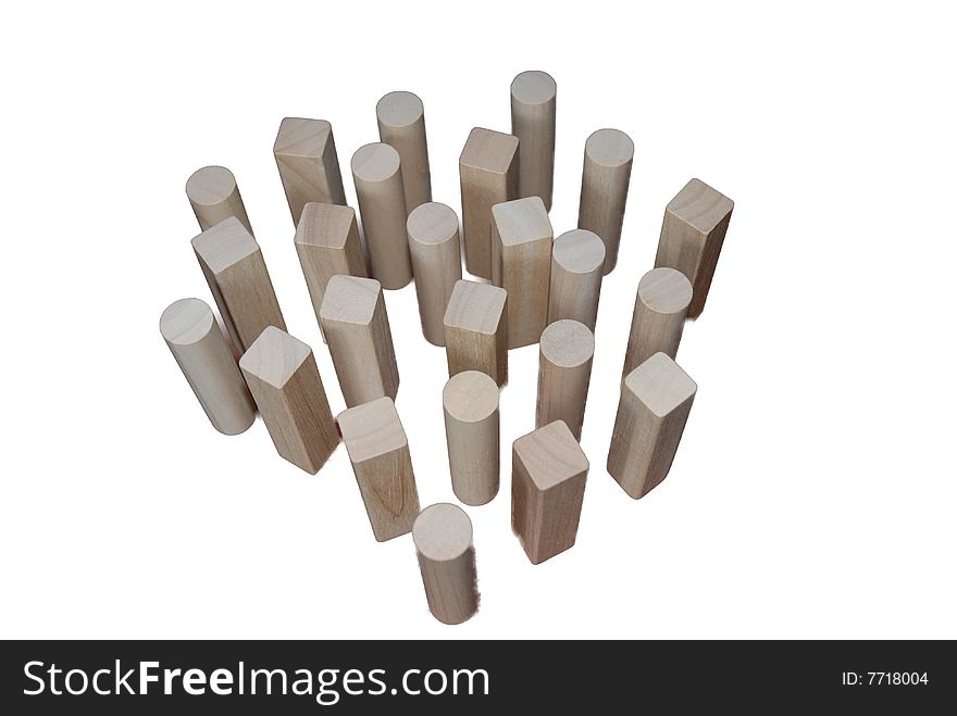 Isolated view of pieces of a wood game