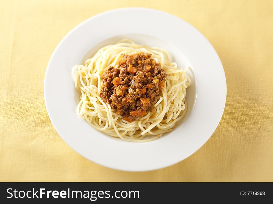 Plate with italian pasta, Spaghetti Bolognese