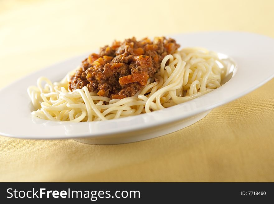 Plate with italian pasta, Spaghetti Bolognese