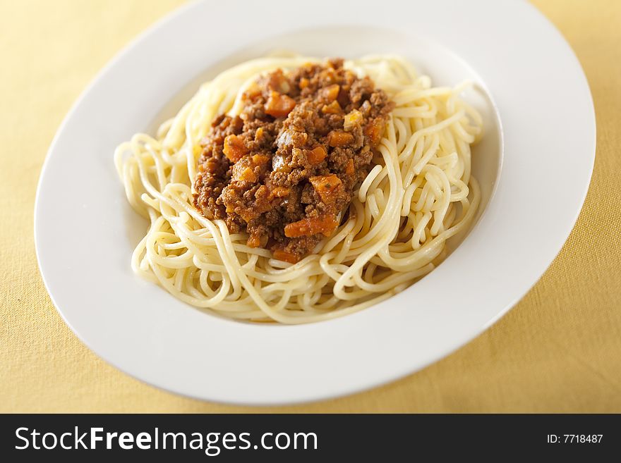 Plate with italian pasta, Spaghetti Bolognese