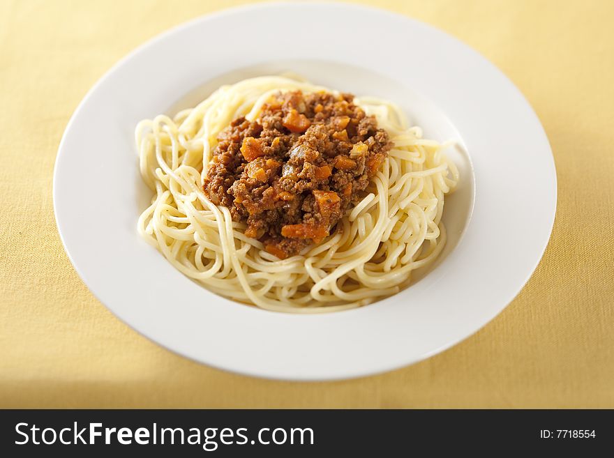 Plate with italian pasta, Spaghetti Bolognese