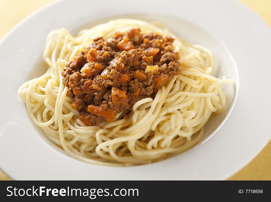 Plate with italian pasta, Spaghetti Bolognese