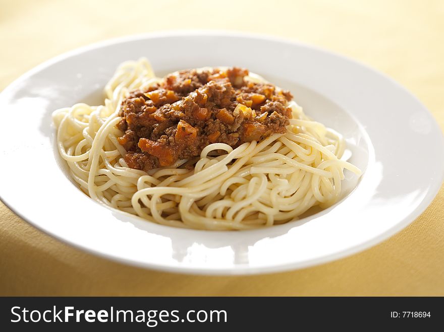 Plate with italian pasta, Spaghetti Bolognese